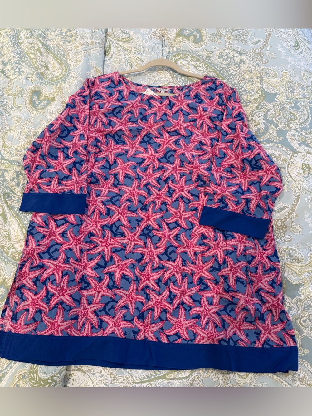 Talbots NWT Starfish Tunic Dress 2X Pink Blue Coastal Beach Cover Up Cotton